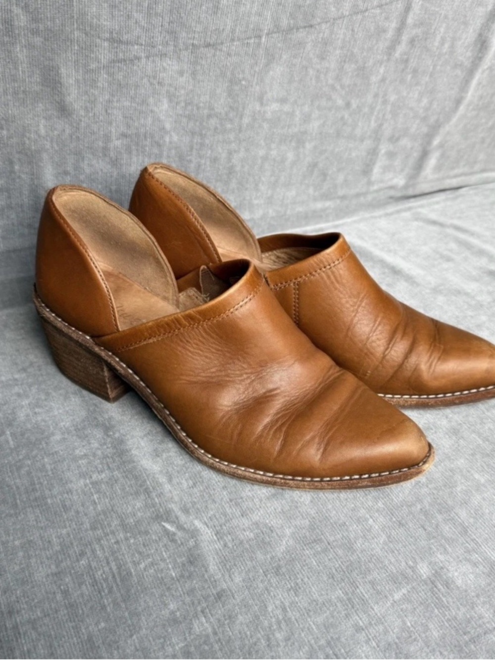 Madewell Cognac Leather Cutout Back Mules